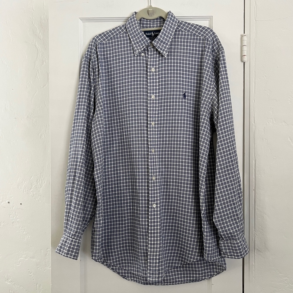 Ralph Lauren men’s cotton button down long sleeve plaid check shirt 16 34 35